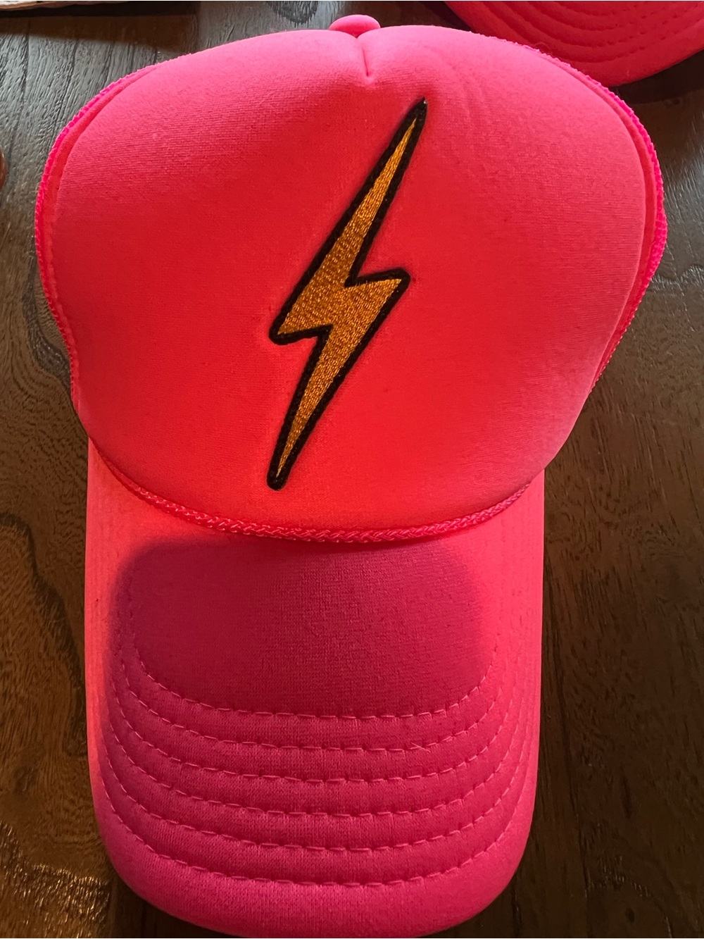Aviator Nation Hot Pink Trucker Hat with Gold Lightning Bolt